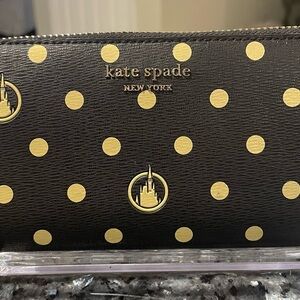 Kate Spade Disney 50th Anniversary Black and Gold Polka Dot Wallet